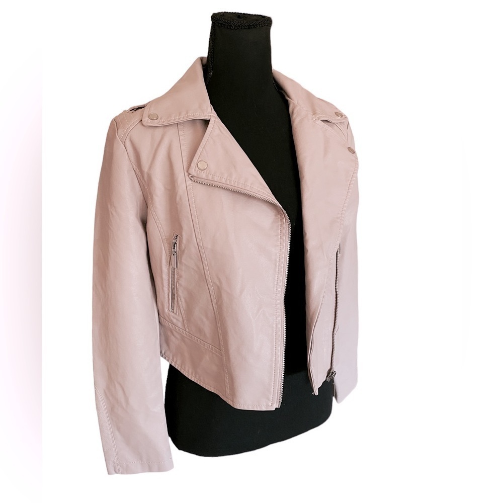 ZOLA FSLR Pink Faux Leather Cropped Moto Jacket “Southside Serpents” Cut… - Picture 3 of 12